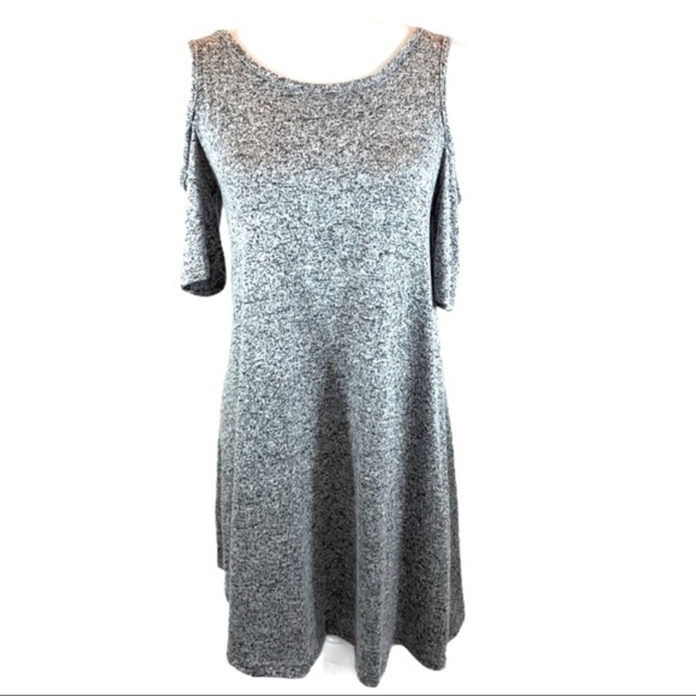 TMG New York size L gray stretch knit short sleeve cold shoulder A-line dress